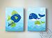 MuralMax - Whimsical Whales & Fish Theme - Canvas Nursery Decor - Set of 2 - Size - 16 x 20