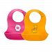 [2 Pack] Silicone Bibs, iKuboo Soft Adjustable Silicon Baby Bibs with Pocket for Babies Toddlers -Pink & Orange