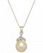 Cultured Golden South Sea Pearl (9mm) and Diamond Accent Pendant Necklace in 14k Gold
