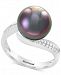 Pearl Lace by Effy Cultured Black Tahitian Pearl (11mm) and Diamond (1/5 ct. t. w. ) Ring in Sterling Silver