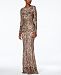 Betsy & Adam Long-Sleeve Sequined Gown
