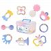 Baby Teether Toy Set, Hosim 9Pcs BPA Free Natural Organic Rattle Teething Toys for Baby, Infants, Toddlers - Soothing, Soft, Durable & Freezer Safe, Great Gift for Newborn, Healthy ABS in Storage Box