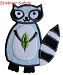 2 iron-on appliques set - Racoon 8X7Cm and Stripy Monster 5X7Cm embroidered application set by TrickyBoo Design Zurich Switzerland