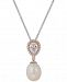 Cultured Freshwater Pearl (8-1/2mm) & Swarovski Zirconia Pendant Necklace in Sterling Silver & 10k Rose Gold