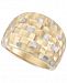 Italian Gold Two-Tone Etched Wide Ring in 14k Gold & White Gold