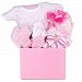 A Little Love Baby Girl Gift Basket with Cotton Onesie, Swaddling Blanket, Hat, Socks, Non-Scratch Mittens and Washclothes