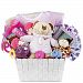 Newborn Baby Girl Gift Basket with Onesie, Plush, Toys, Piggy Bank and Picture Frame