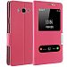 Make mate Genuine Leather Samsung Galaxy On 7 Case (2015) Ultra Thin Flip Cover Case Window View Stand Feature Magnet Closure Phone Case for Samsung Galaxy On 7 (Rose red)