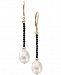 Cultured Freshwater Pearl (10mm) & Black Spinel Drop Earrings in 14k Gold