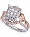 Diamond Two-Tone Princess Cluster Twist Engagement Ring (7/8 ct. t. w. ) in 14k White and Rose Gold