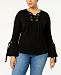 I. n. c. Plus Size Lace-Up Bell-Sleeve Sweatshirt, Created for Macy's