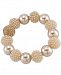 Carolee Gold-Tone Brown Imitation Pearl Large Bead Bangle Bracelet