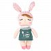 BELK Angela Smiling Bunny Girl Stuffed Plush Doll Backpack Clip Keychain Handbag Pendent Car Decoration Kids Birthday Holiday Gift, Pink Ears with Green Dress