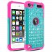 iPod Touch 6 Case, RANZ® Hot Pink/ Turquoise Mint Spot Diamond Studded Bling Crystal Rhinestone Dual Layer Hybrid Cover Silicone Rubber Skin Hard Case For Apple iPod Touch 6
