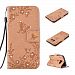 Galaxy S7 Case, KMETY(TM) PU Flip Stand Credit Card ID Holders Wallet Leather Case Cover for Samsung Galaxy S7 [Gold Butterfly] [Wrist Strap]