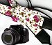 Flower camera strap with cap / lens pocket. Purple roses camera strap DSLR / SLR. Durable, light weight and well padded camera strap. code 00242