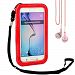 Sumaclife Waterproof Case Pouch with Hand Strap for Samsung Galaxy S6 / Samsung Galaxy S6 Edge (Red) + Pink Vangoddy Headset with MIC