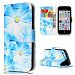 iPhone 5C Stand Leather Case, GreenDimension [Card/Cash Slots] Blue Floral Pattern Premium Magnetic Ultra Thin Flip Shock Absorption Folio Protective PU Leather Wallet Dust-proof Cover + Stylus Pen
