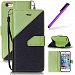 iPhone 7 Wallet Case, LEECO Triangle Pattern Flip Soft PU Leather Wallet Kickstand Magnetic Closure Business Card Holder Case Cover for Apple iPhone 7 4.7 inch Green Triangle