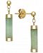 Dyed Jadeite (4 x 15mm) Capped Tube Drop Earrings in 14k Gold