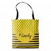 Baby Yellow Black Bumble Bee Striped Polka Dot Tote Bag