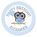 Sweet Blue Owl Birthday Party Classic Round Sticker