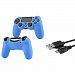 Insten Black 10FT Micro USB Charger Cable + Blue Skin Case Cover Compatible with Sony PS4 controller