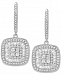 Cubic Zirconia Baguette Square Halo Drop Earrings in Sterling Silver