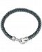 Esquire Men's Jewelry Woven Leather Bracelet in Stainless Steel, Created for Macy's