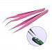 NICOLE DIARY 1 Pc Pink Curved Head Tweezer Angle Stainless Steel Nail Sticker False Eyelash Nipper Makeup Manicure Nail art Tool (Curved head)