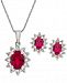 Lab Created Ruby (2-3/8 ct. t. w. ) & White Sapphire (1 ct. t. w. ) Pendant Necklace & Stud Earrings in Sterling Silver