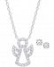 Cubic Zirconia Angel Pendant Necklace and Stud Earrings Set in Sterling Silver