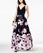 Xscape Illusion-Inset Solid & Floral-Print Gown