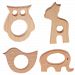Fenteer 4pcs Animal Shape Baby Kids Natural Wood Teething Ring Wooden Teether Toys