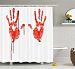 Bloody Shower Curtain Set by Ambesonne, Handprint like Wanting Help Halloween Horror Scary Spooky Flowing Blood Themed Print, Fabric Bathroom Decor with Hooks, 70 Inches, Red White