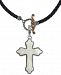 American West Mother-of-Pearl Cross Black Leather 20" Pendant Necklace in Sterling Silver