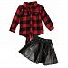 2pcs Toddler Kids Baby Girls Plaid Shirtand Leather Skirt Dress Outfits Clothes Set (4-5T), Red and black, 110cm