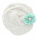 My Lello Infant Baby Girl's Newsboy Crochet Beanie Hat with Vintage Lace/Tulle Flower - White/Aqua