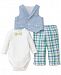 Little Me 3-Pc. Cotton Bodysuit, Vest & Pants Set, Baby Boys