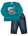 Baby Boy Outfit Infant Sweatshirt and Denim Pants Winter Set 3-6 Months - Cobalt