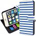 Hybrid Slim Cross Stripe Book Wallet Case with Stand Flip Cover for Apple iPhone 6 Plus (5.5) (Blue/White)