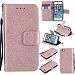 iPhone 5S Case, iPhone 5 Case, iPhone SE Case - KMETY(TM)Wallet Flip Stand Case Embossed Plants PU Leather Case Shockproof Soft TPU Inner Bumper Protective Card Slots Wrist Strap Cover - Rose gold