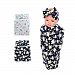SHELLBOBO Newborn Printed FlowerSwaddle Blanket Headband Set Baby Receiving Blankets (Black)
