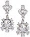 Marchesa Silver-Tone Cubic Zirconia Cluster Drop Earrings, Created for Macy's