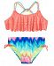 Breaking Waves 2-Pc. Rainbow-Print Flounce Bikini, Little Girls & Big Girls