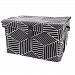 Homiak Geometry Theme Large Canvas Fabric Foldable Organizer Storage Basket with Handle and Lids (Black)
