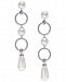 Danori Silver-Tone Cubic Zirconia Link & Imitation Pearl Drop Earrings, Created for Macy's
