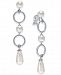 Danori Silver-Tone Cubic Zirconia Link & Imitation Pearl Clip-On Drop Earrings, Created for Macy's