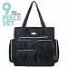SoHo Collection, Times Square 8 pieces Diaper Tote Bag set (Classic Black)