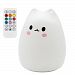 ANTEQI Carton Night Light Silicone Remote Timer Cute Cat Lamp Tap Control Lamp For Kids Bedroom Nursery Baby [Wireless Remote Timer, USB Charge, Warm & White Light, 9 Color Breathing]